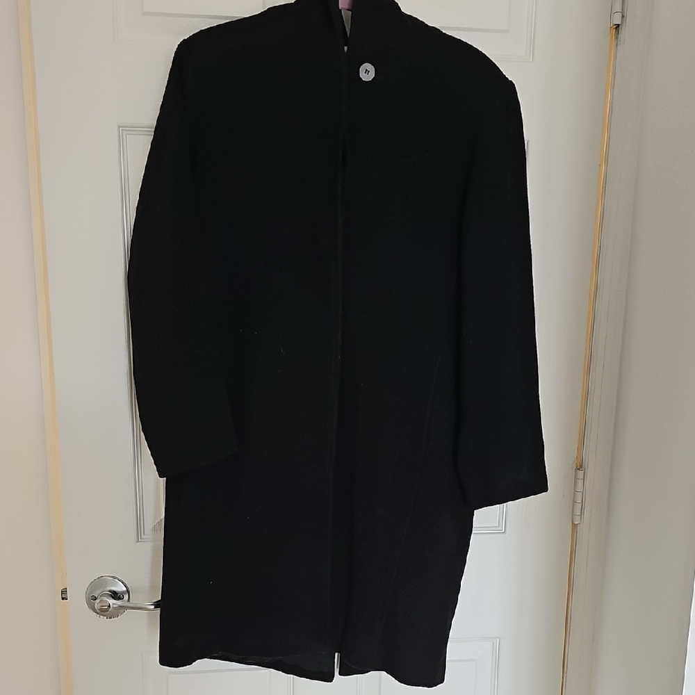 Anne Klein Black Wool Hooded Coat
